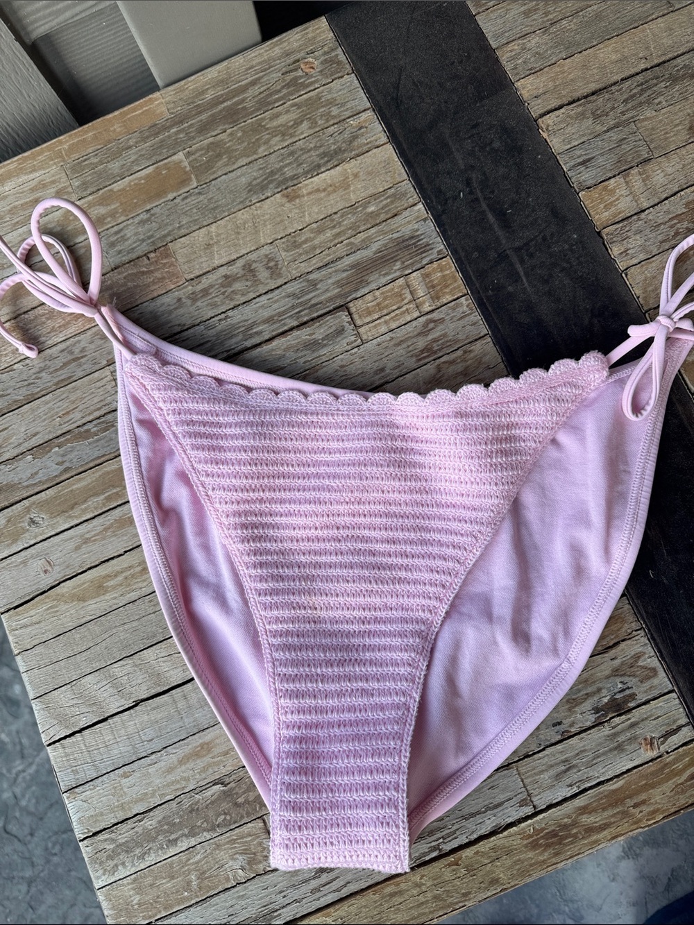 Wild Fable Crochet Front String Bikini Bottom Womens M Cheeky pale pink Beach